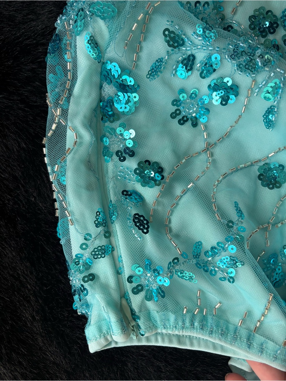 Y2K Aqua Blue Beaded Sequin Mini Skirt ✨🩵Low Rise Fairycore Party Skirt 🐬 - Picture 4 of 7
